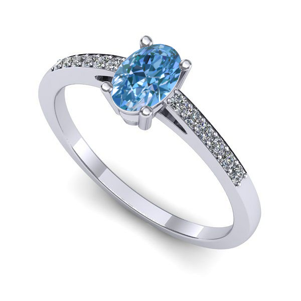 Inel de logodna din aur alb cu diamant de laborator albastru