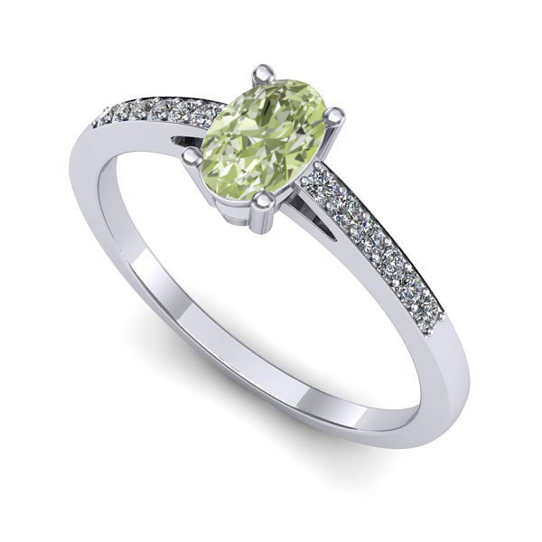 Inel din aur alb cu diamant de laborator verde