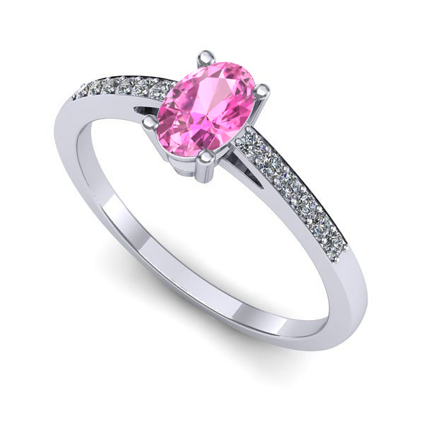 Inel de logodna din aur alb cu safir roz