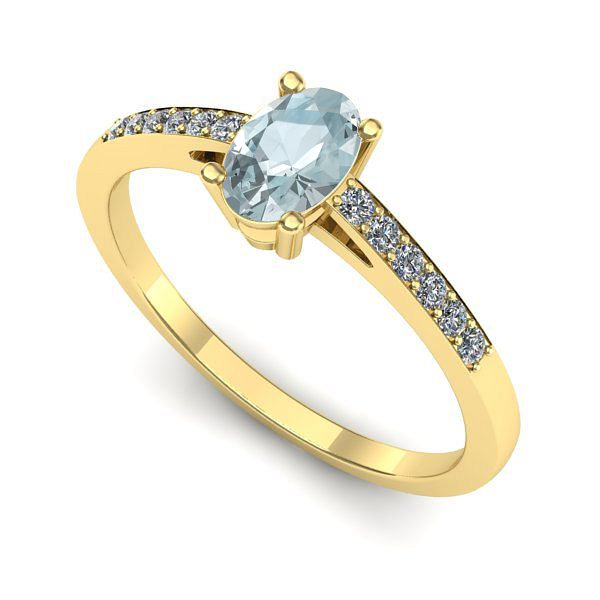 Inel logodna din aur galben cu aquamarin