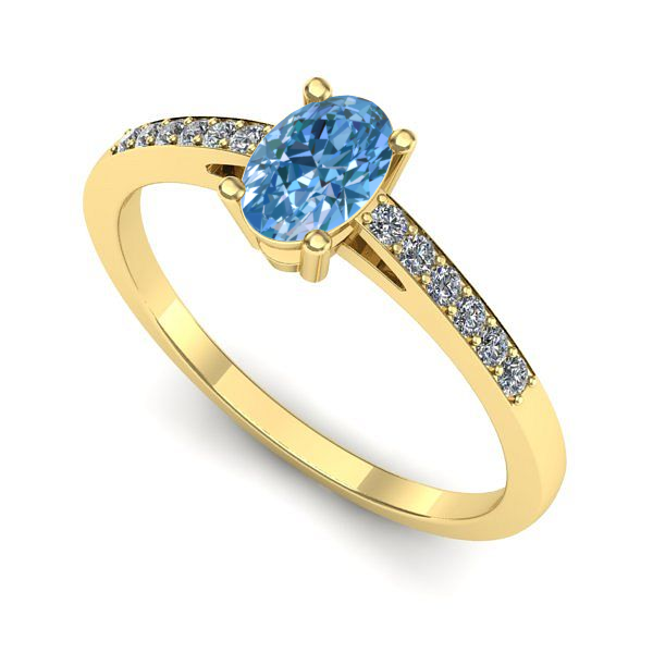 Inel din aur galben cu diamant de laborator albastru