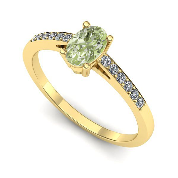 Inel de logodna din aur galben cu diamant de laborator verde