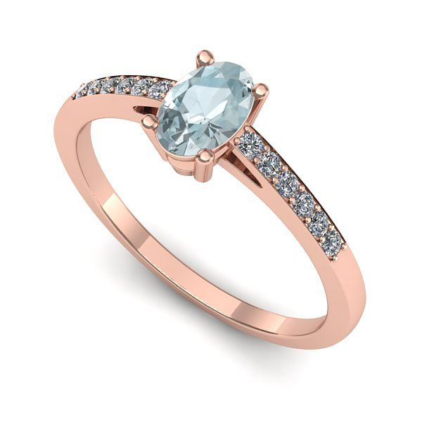 Inel de logodna din aur roz cu aquamarin