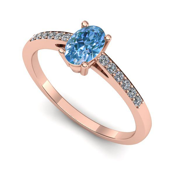Inel de logodna din aur roz cu diamant de laborator albastru