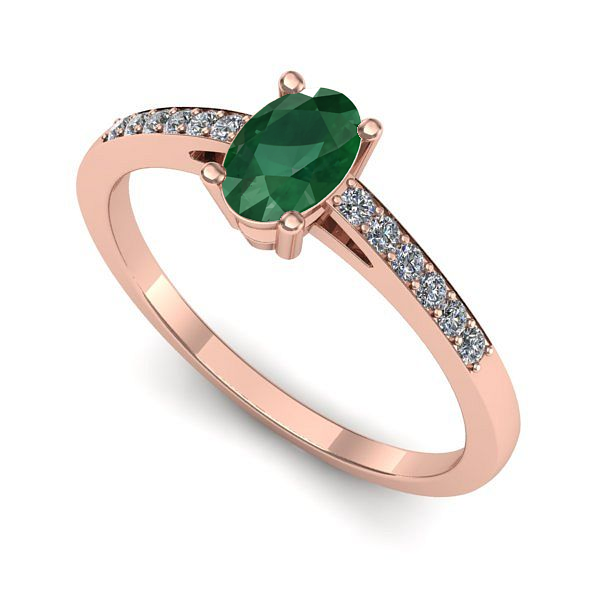Inel de logodna din aur roz cu smarald