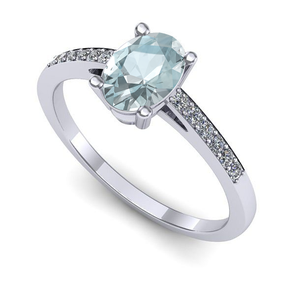 Inel logodna din aur alb cu aquamarin