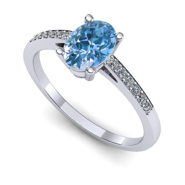 Inel de logodna din aur alb cu diamant de laborator albastru