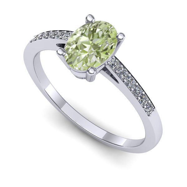 Inel din aur alb cu diamant de laborator verde