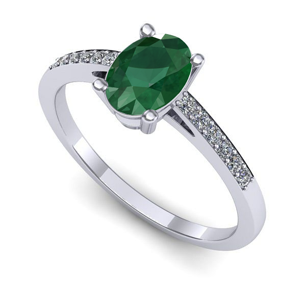 Inel logodna din aur alb cu smarald