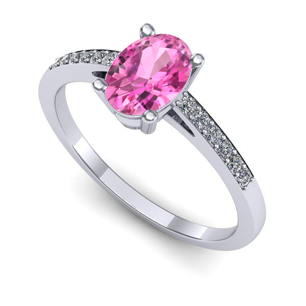 Inel de logodna din aur alb cu safir roz