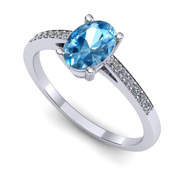 Inel logodna din aur alb cu topaz blue