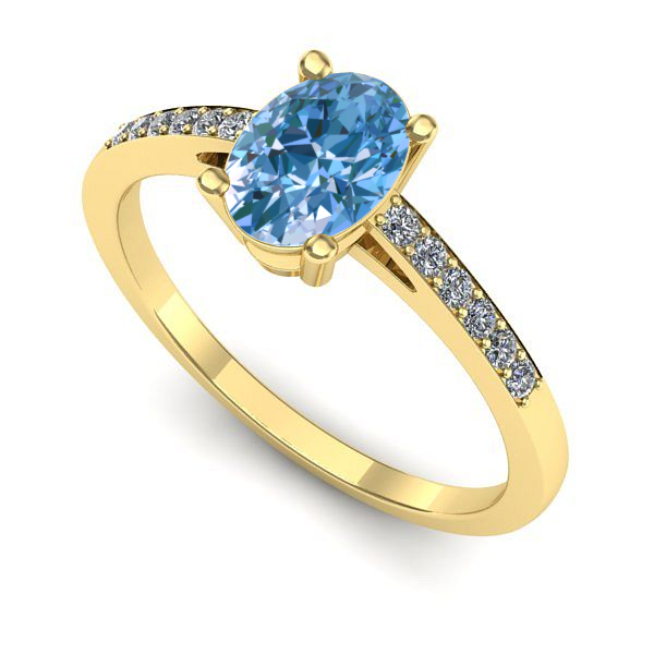 Inel logodna din aur galben cu diamant de laborator albastru
