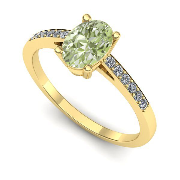 Inel logodna din aur galben cu diamant de laborator verde