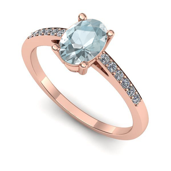 Inel de logodna din aur roz cu aquamarin