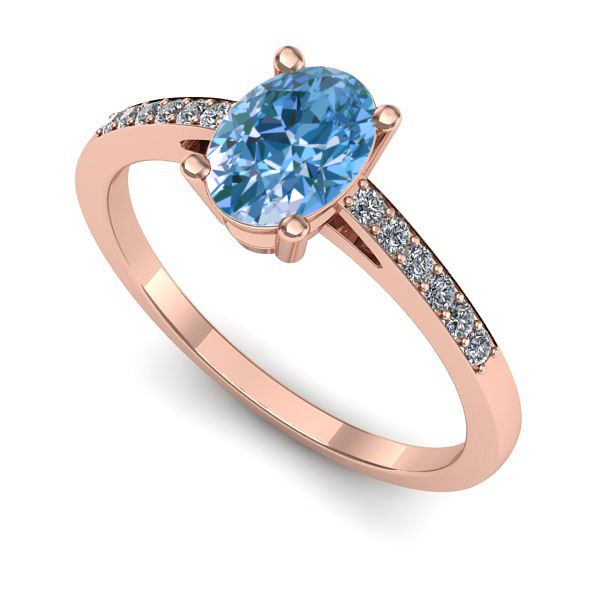 Inel de logodna din aur roz cu diamant de laborator albastru