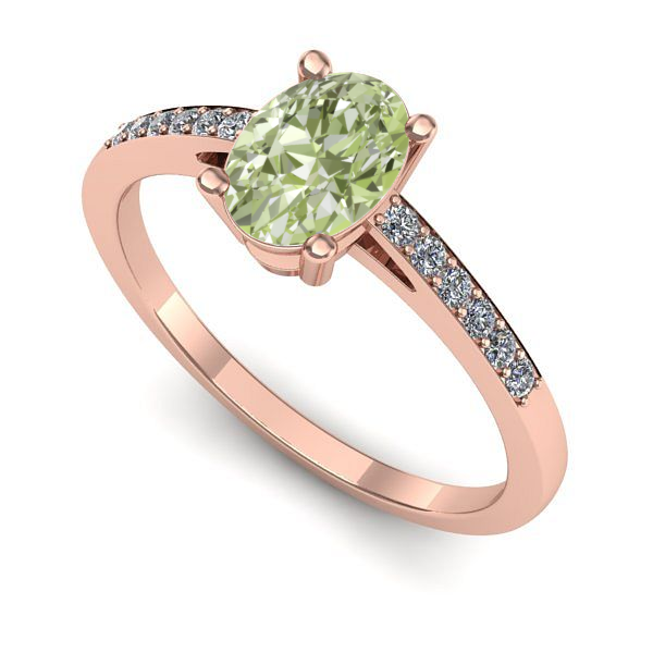 Inel de logodna din aur roz cu diamant de laborator verde