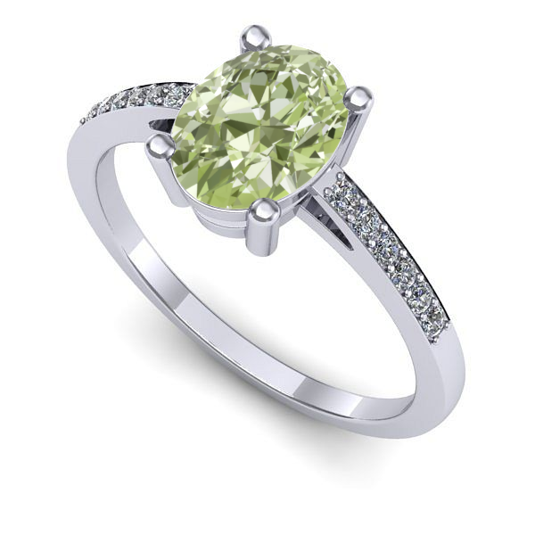 Inel logodna din aur alb cu diamant de laborator verde
