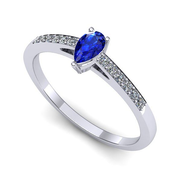 Inel logodna din aur alb cu safir