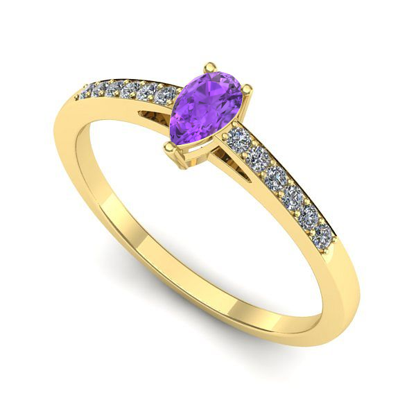 Inel logodna din aur galben cu ametist
