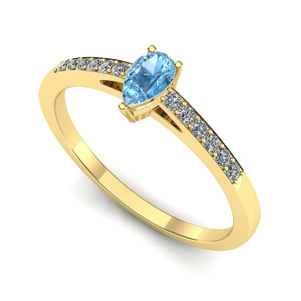 Inel logodna din aur galben cu topaz blue