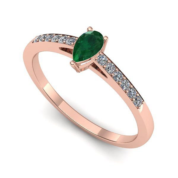 Inel de logodna din aur roz cu smarald