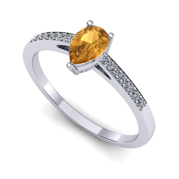 Inel logodna din aur alb cu citrin