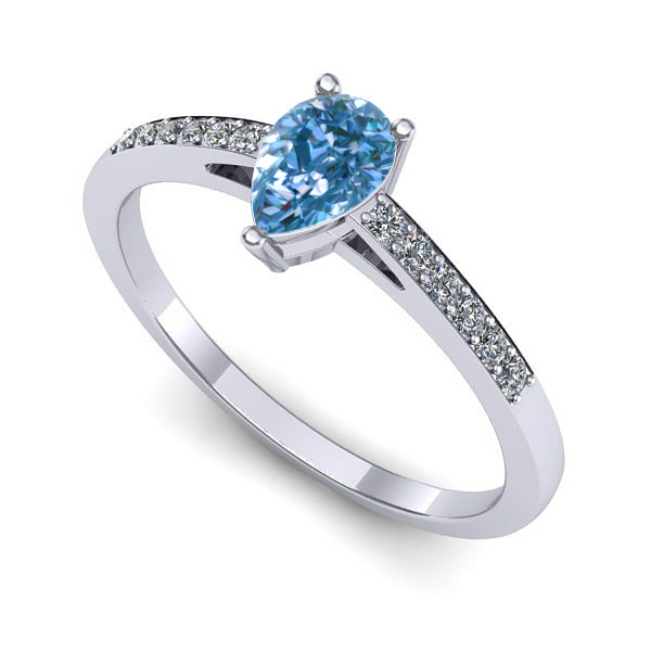 Inel logodna din aur alb cu diamant de laborator albastru