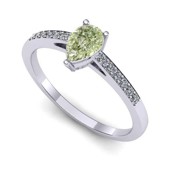 Inel din aur alb cu diamant de laborator verde