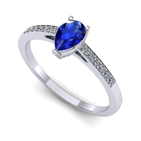 Inel logodna din aur alb cu safir