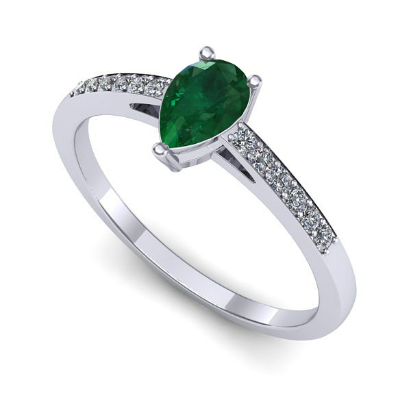 Inel logodna din aur alb cu smarald