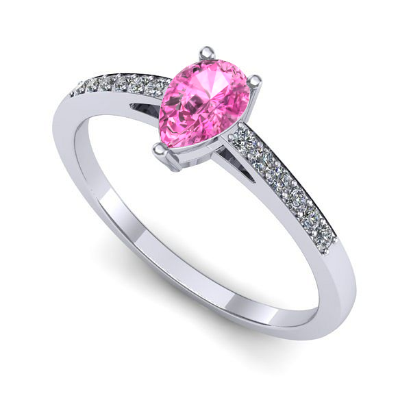 Inel logodna din aur alb cu safir roz