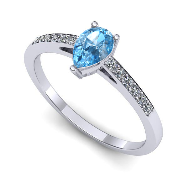 Inel din aur alb cu topaz blue