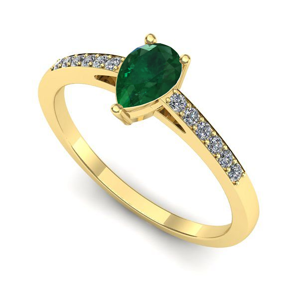 Inel logodna din aur galben cu smarald
