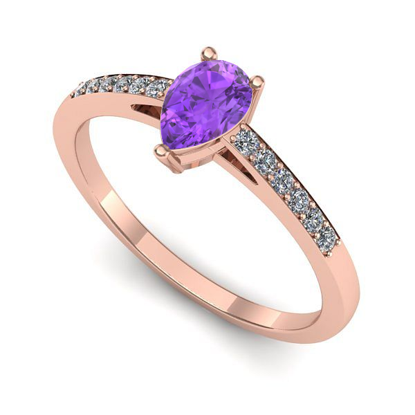 Inel de logodna din aur roz cu ametist