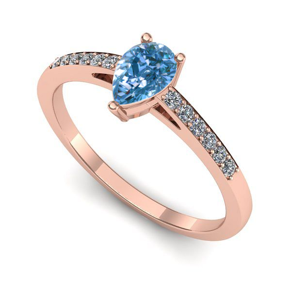 Inel logodna din aur roz cu diamant de laborator albastru
