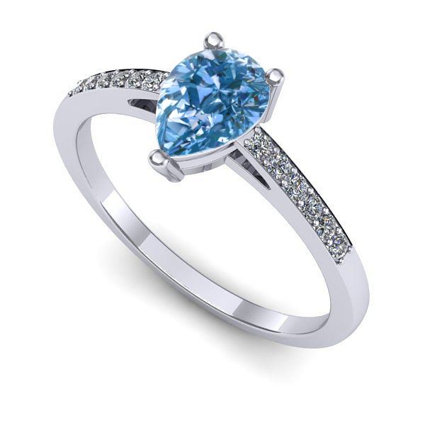 Inel din aur alb cu diamant de laborator albastru