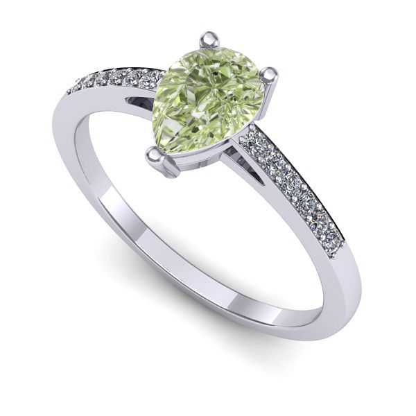 Inel din aur alb cu diamant de laborator verde