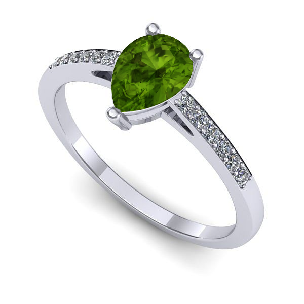 Inel logodna din aur alb cu peridot