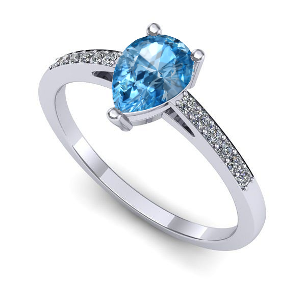 Inel logodna din aur alb cu topaz blue