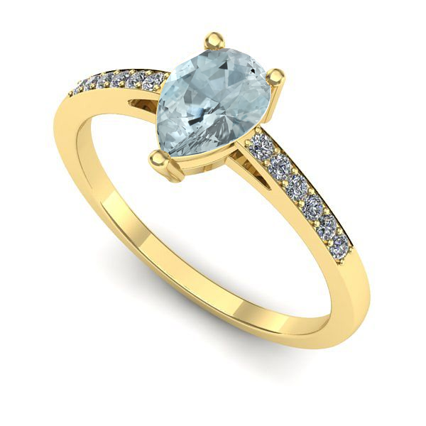 Inel de logodna din aur galben cu aquamarin