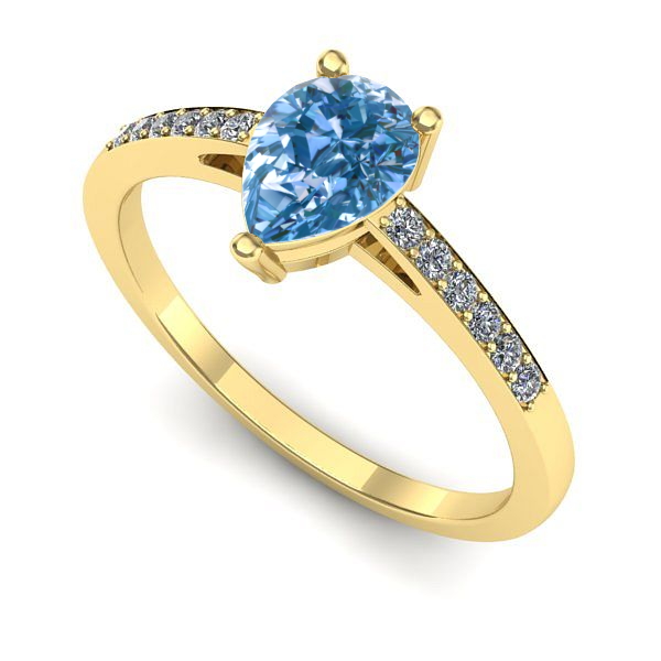 Inel de logodna din aur galben cu diamant de laborator albastru