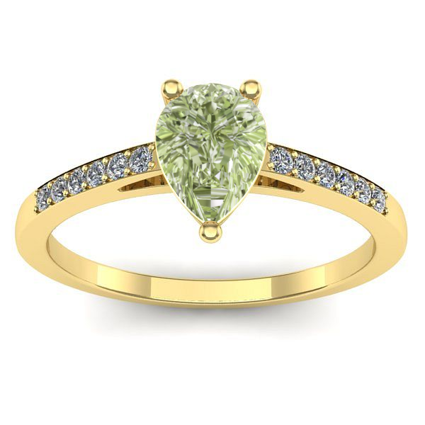 Inel logodna cu diamant de laborator verde lacrima