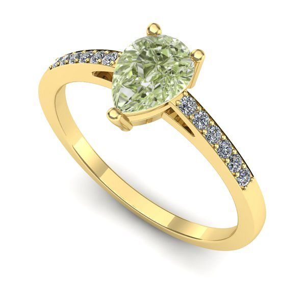 Inel din aur galben cu diamant de laborator verde