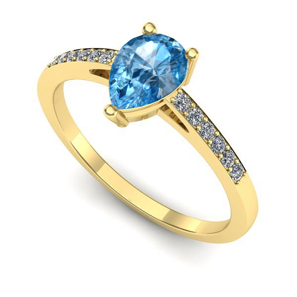 Inel logodna din aur galben cu topaz blue