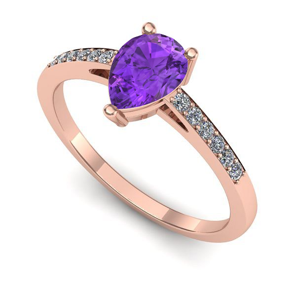 Inel de logodna din aur roz cu ametist