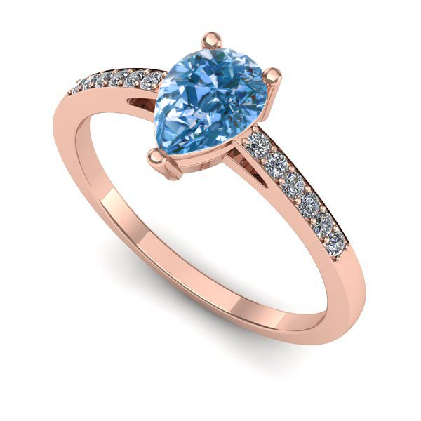 Inel de logodna din aur roz cu diamant de laborator albastru