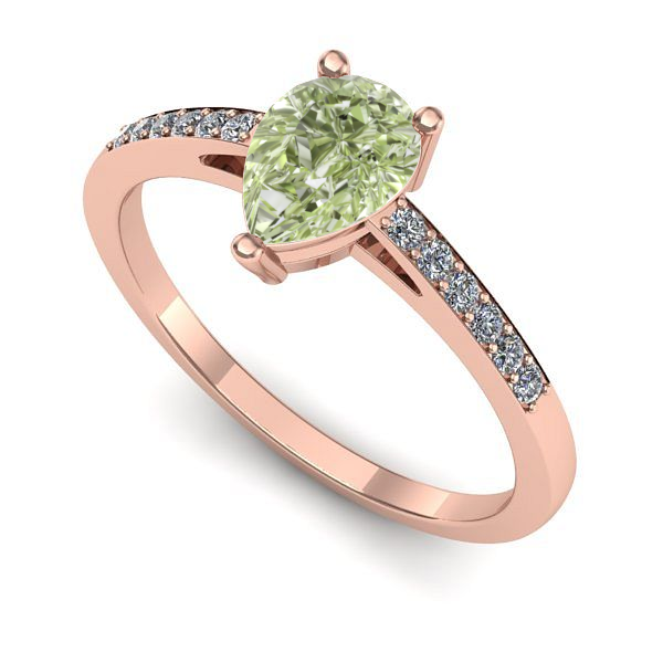 Inel din aur roz cu diamant de laborator verde