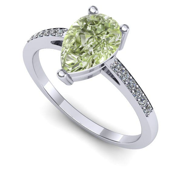 Inel logodna din aur alb cu diamant de laborator verde