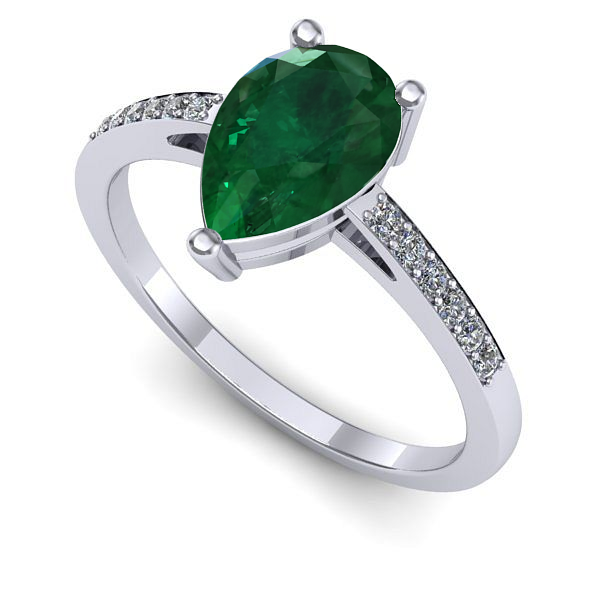 Inel de logodna din aur alb cu smarald