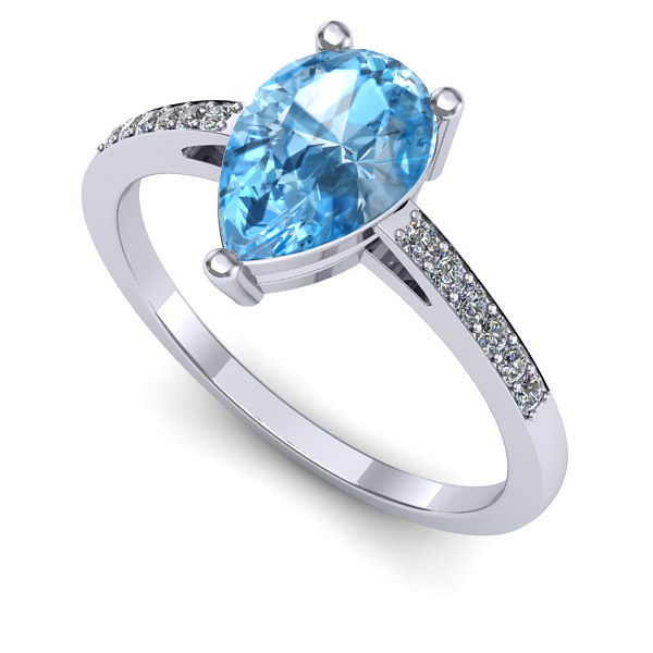 Inel de logodna din aur alb cu topaz blue